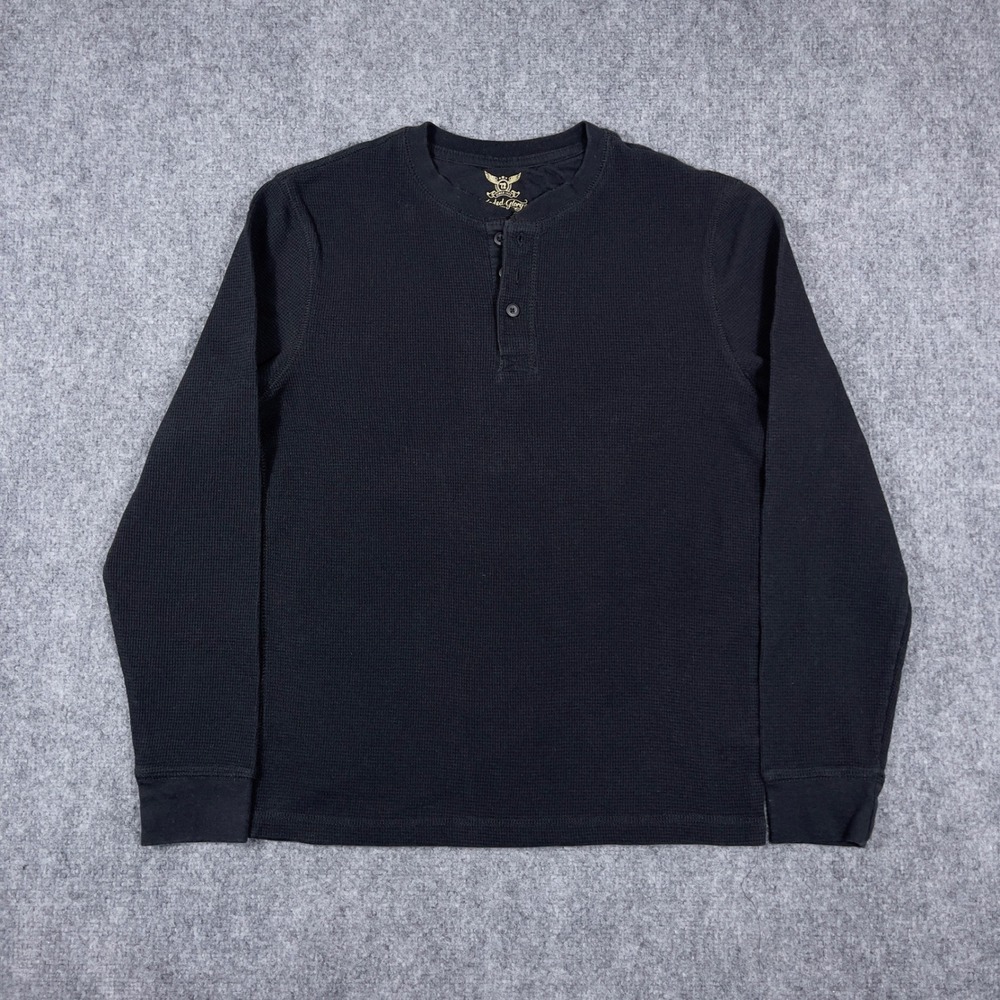 Y2K Faded Glory Henley Shirt Mens M Black Long Sleeve Waffle Knit Thermal